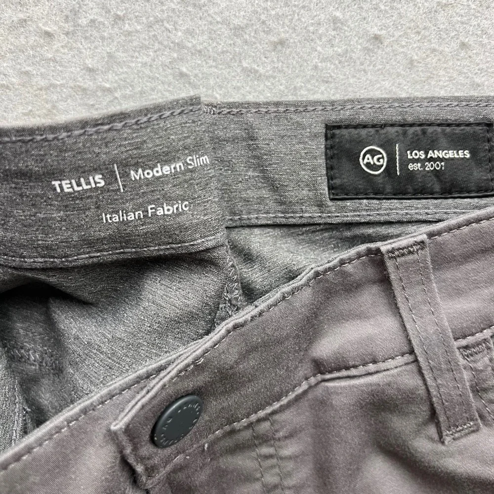 AG Adriano Goldschmied Tellis Modern Slim Grey Italian Fabric Pants 36x30 Mens
